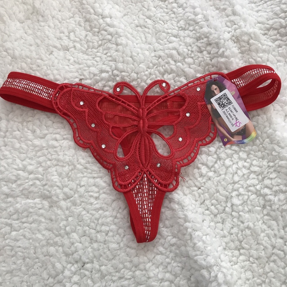 Red butterfly front thong panties